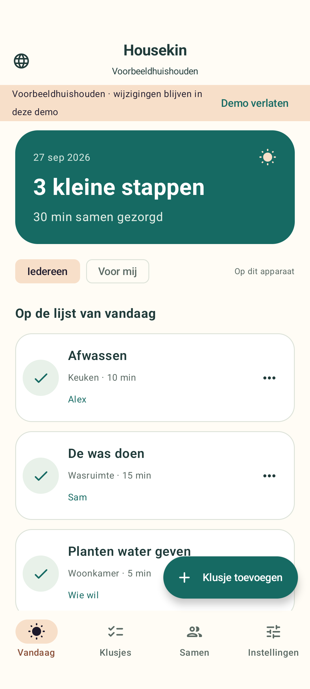 Housekin — Vandaag in één oogopslag